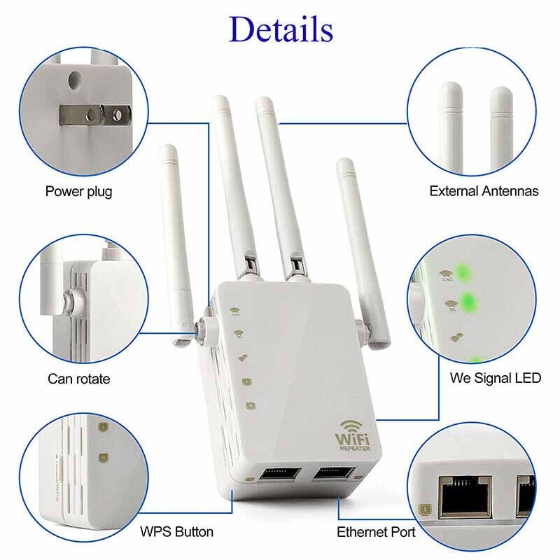 inalámbrico Wi-Fi extensor de rango AC1200 WIFI repetidor de señal de 2,4G 5G 1200mbps Router WIFI en casa Internet amplificador