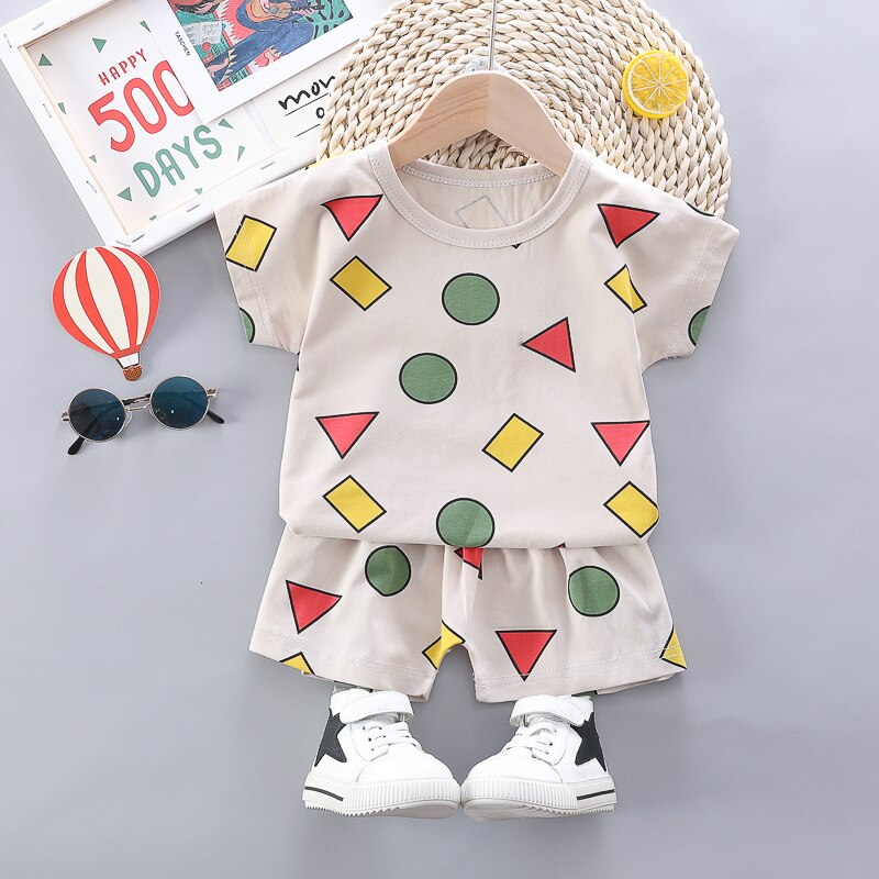 Bebis pojkar flickor pyjamasset kortärmad barnblus geometriskt tryck toppar+shorts nattkläder pyjamas barnkläder outfitset