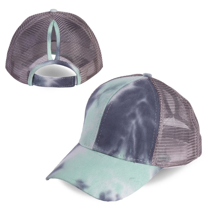 Baseballcap solskygge pustende bomull hestehale lue justerbar lukking bak for rotete høye boller utendørs sports cap g: H