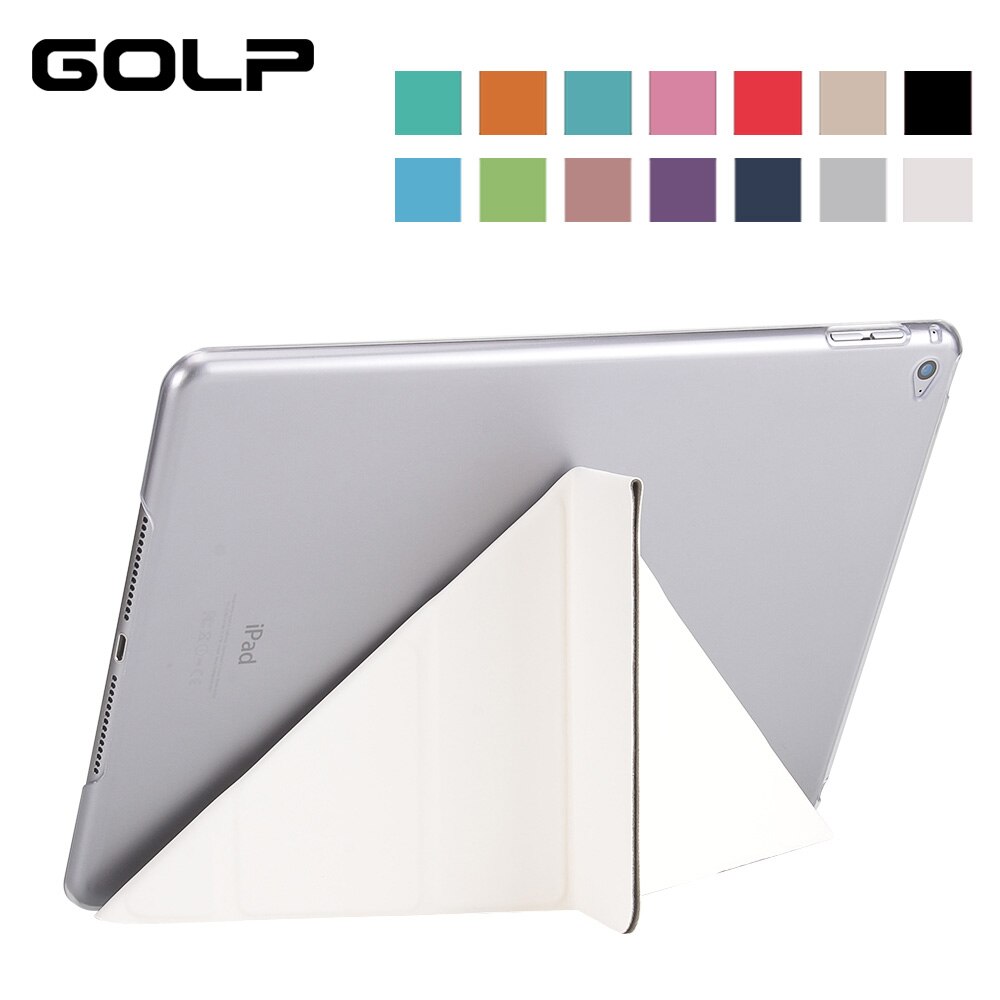 For iPad Air 2 Case , GOLP Ultra Slim PU leather Cover For ipad Air 2 Air 1 with Transparent PC Back Case for iPad 6 Flip Stand