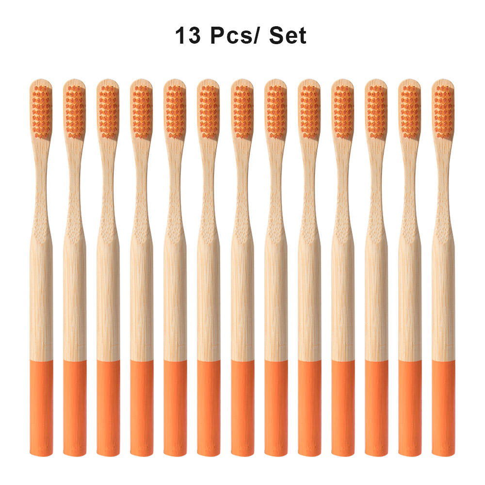 Miljövänligt trä regnbågtandborste bambu 12/13 st tandborste bambufiber träskaft tandborste blekning färgglad: 13 st orange