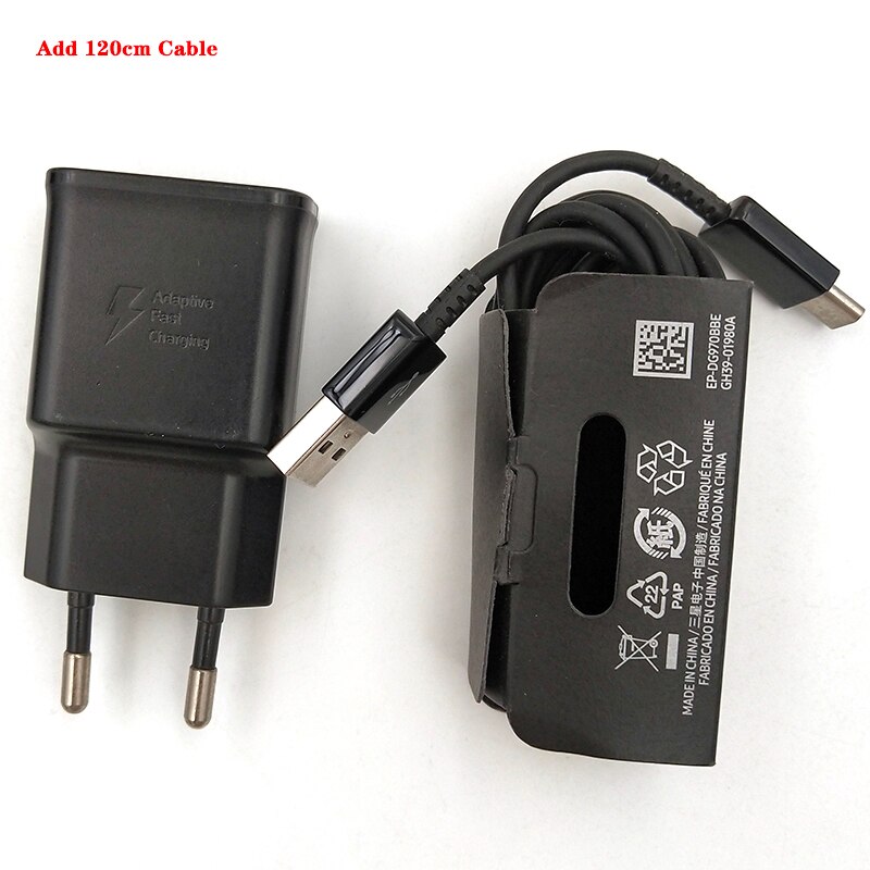 Original para Samsung adaptativo cargador rápido S10 de pared usb de la UE adaptador de tipo C Cable para A70 s9 s8 más s10e Nota 8 10 A50 A60 A80: black / EU add 1.2m cable