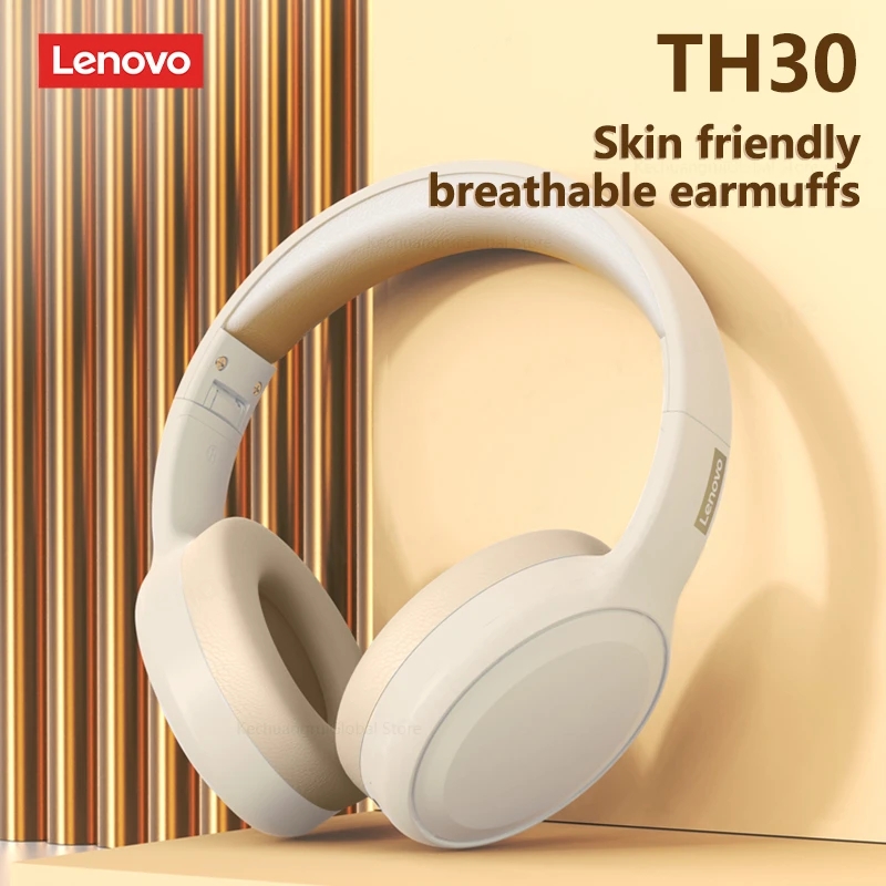 Lenovo TH30 Auriculares Bluetooth inalámbricos con orejeras, auriculares deportivos, juegos de deportes con micrófono