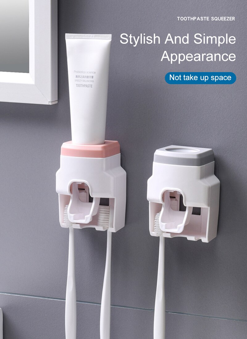 Automatic Toothpaste Dispenser Wall Mount Dust-proof Plastic Couple Toothbrush Holder Wall Mount Storage Rack Bathroom Products