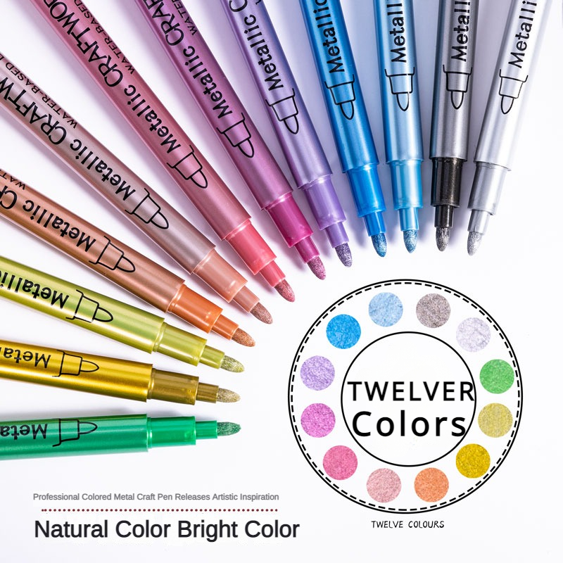 12 Kleuren Metallic Marker Pen Hars Tekenpen Acrylverf Diy Highlights Permanente Marker Diy Card Art Benodigdheden Briefpapier