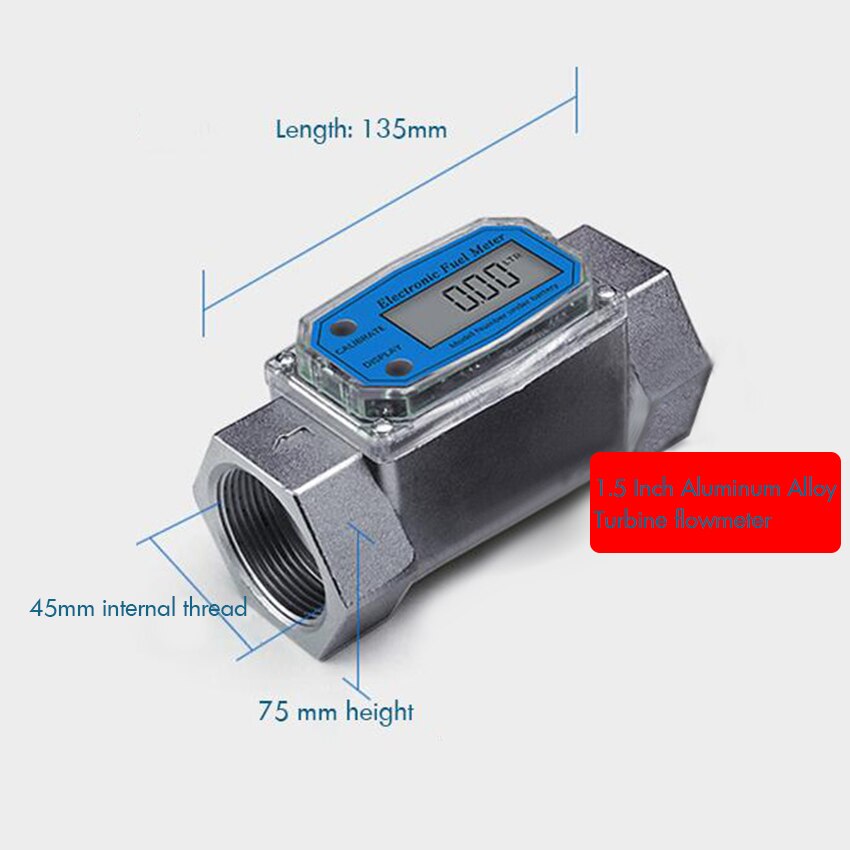 1 Inch / 1.5 Inch Turbine Water Flowmeter Met Digitale Lcd-scherm, diesel Benzine Water Flow Meter Draad Fuel Transfer Meter: 1.5In Aluminum alloy