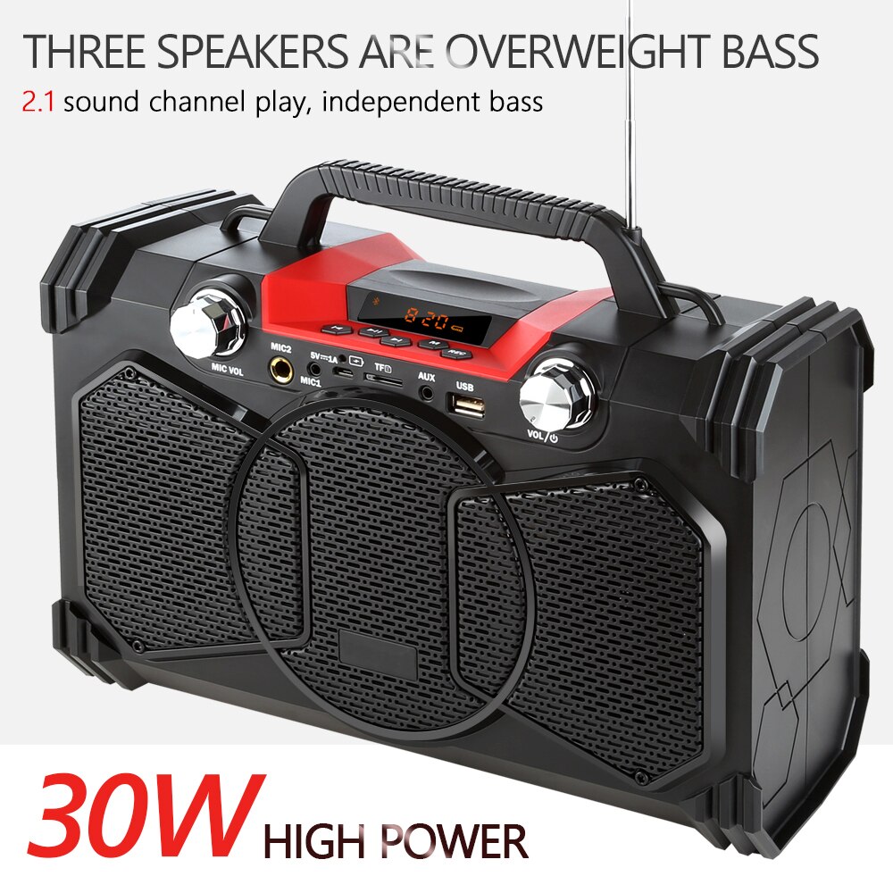 30W Bluetooth Speaker Portable Wireless Big Power Speakers Soundbox With Remote Control Support FM Radio MIC TF AUX USB