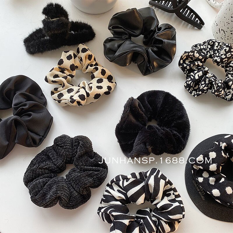 Scrunchies negros temperamento para Otoño/Invierno, lazos para el cabello a la , soporte para cola de caballo, banda elástica para el cabello, accesorios para el cabello coreanos para mujeres y niñas