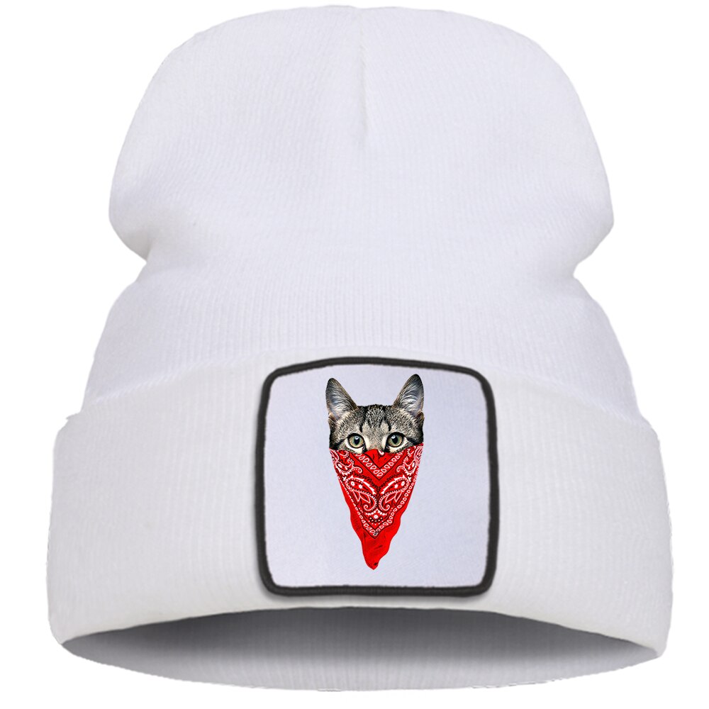 Harajuku djur katt huva keps sport unisex hip hop stickade mössor utomhus casual mössa mössa enfärgad skullies kepsar: Vit 6