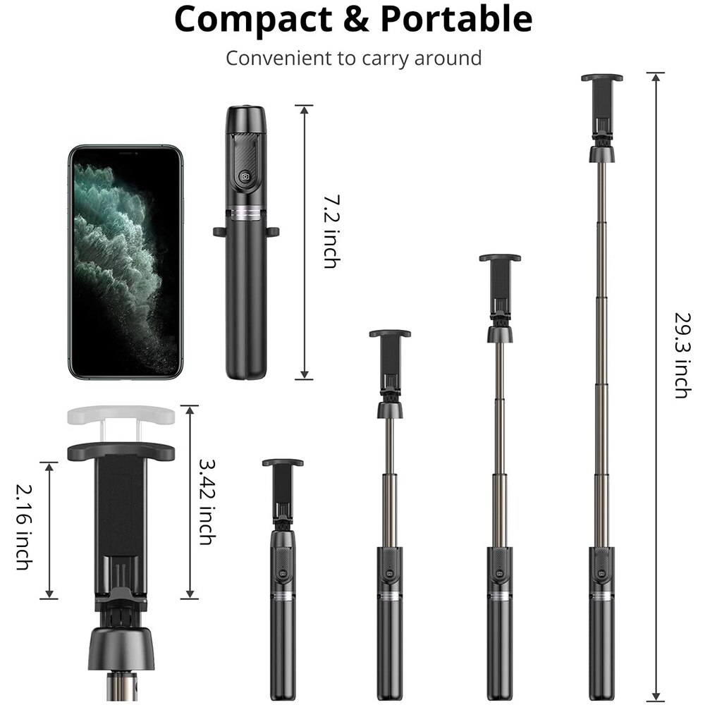 3in1 Mini Bluetooth Selfie Stick Tripod Aluminum Monopod Stand For Xiaomi Mi 10 9T Redmi Note 9 8 7 K30 9A 9C Ultra Huawei Phone