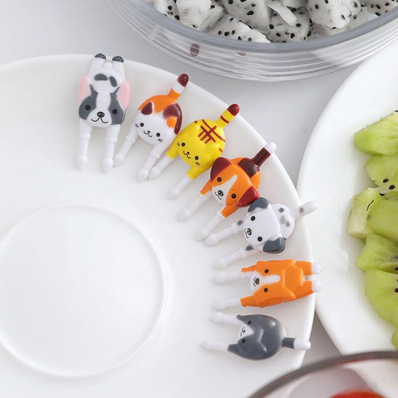 7Pcs/set Cute Mini Animal Cartoon Food Picks Children Snack Food Fruit Forks Lunch Bento Accessories Party Decor