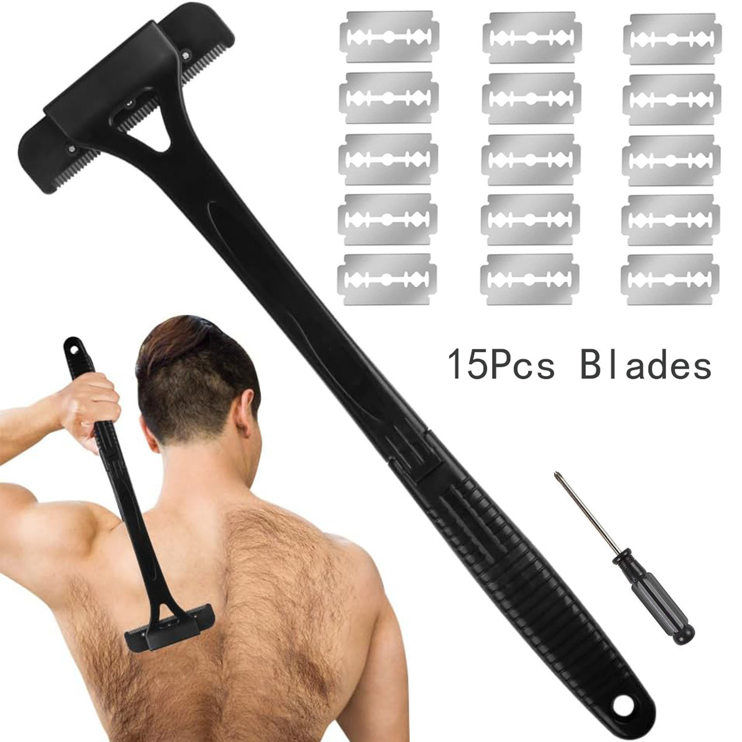 Afeitadora de pelo para hombre, afeitadora corporal de seguridad con mango largo, recortadora plegable, herramienta de afeitar para eliminación de piernas y cuerpo con cuchillas