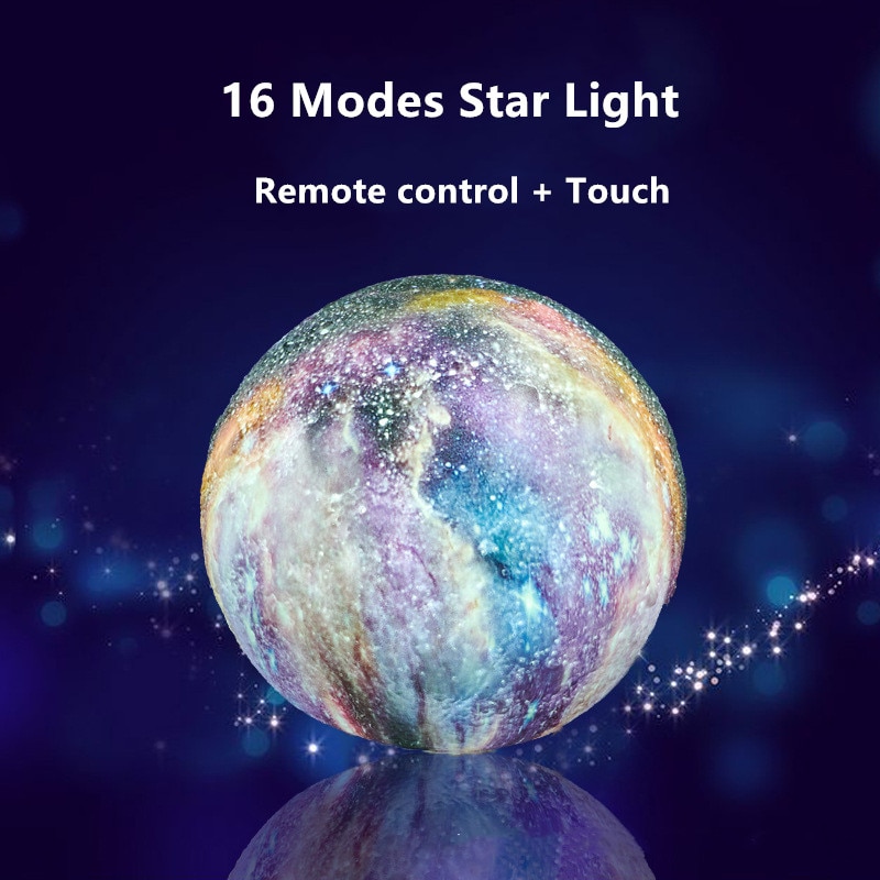 16 Kleuren 3D Print Star Maan Lamp Afstandsbediening Kleurrijke Change Touch Home Decor Usb Led Nachtlampje galaxy Lamp
