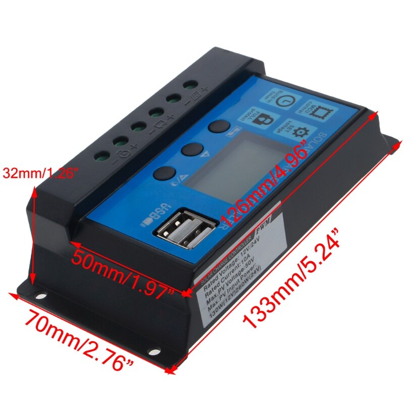 Pwm 10/20/30a dubbel usb solpanel batteriregulator laddregulator 12/24v lcd