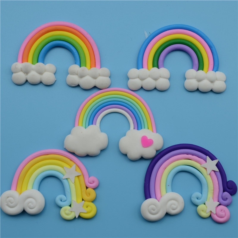 5 stk skjønnhet kawaii himmel spiral regnbue kjærlighet på pinne godteri polymer leire cabochons flatback til gjør-det-selv-telefondekorasjon