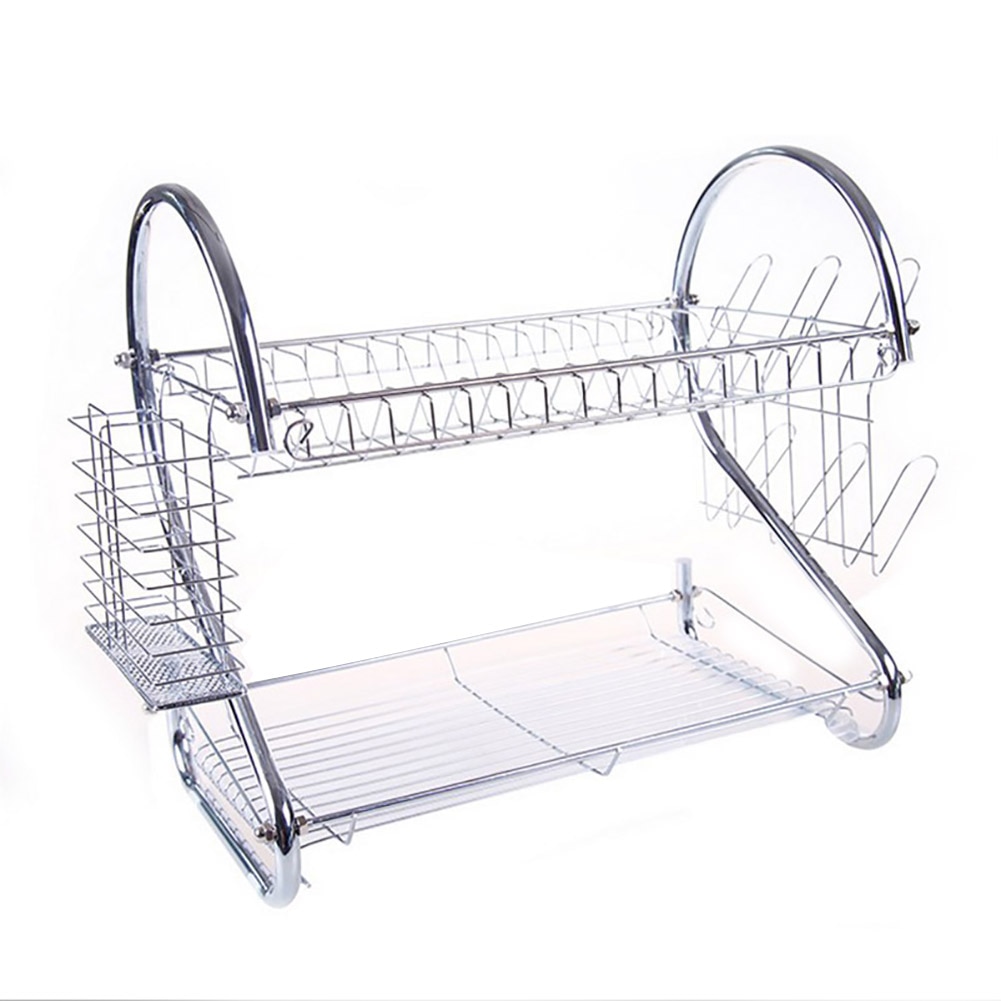 Large Dish Drying Rack Cup Drainer 2-Tier Strainer Holder Tray Stainless Steel Kitchen Accessories JA55