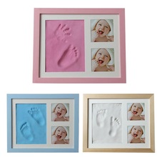 Baby Hand & Voet Print Handen En Voeten Mold Maker Massief Houten Fotolijst Met Cover Vingerafdruk Modder Set Baby groei Memorial
