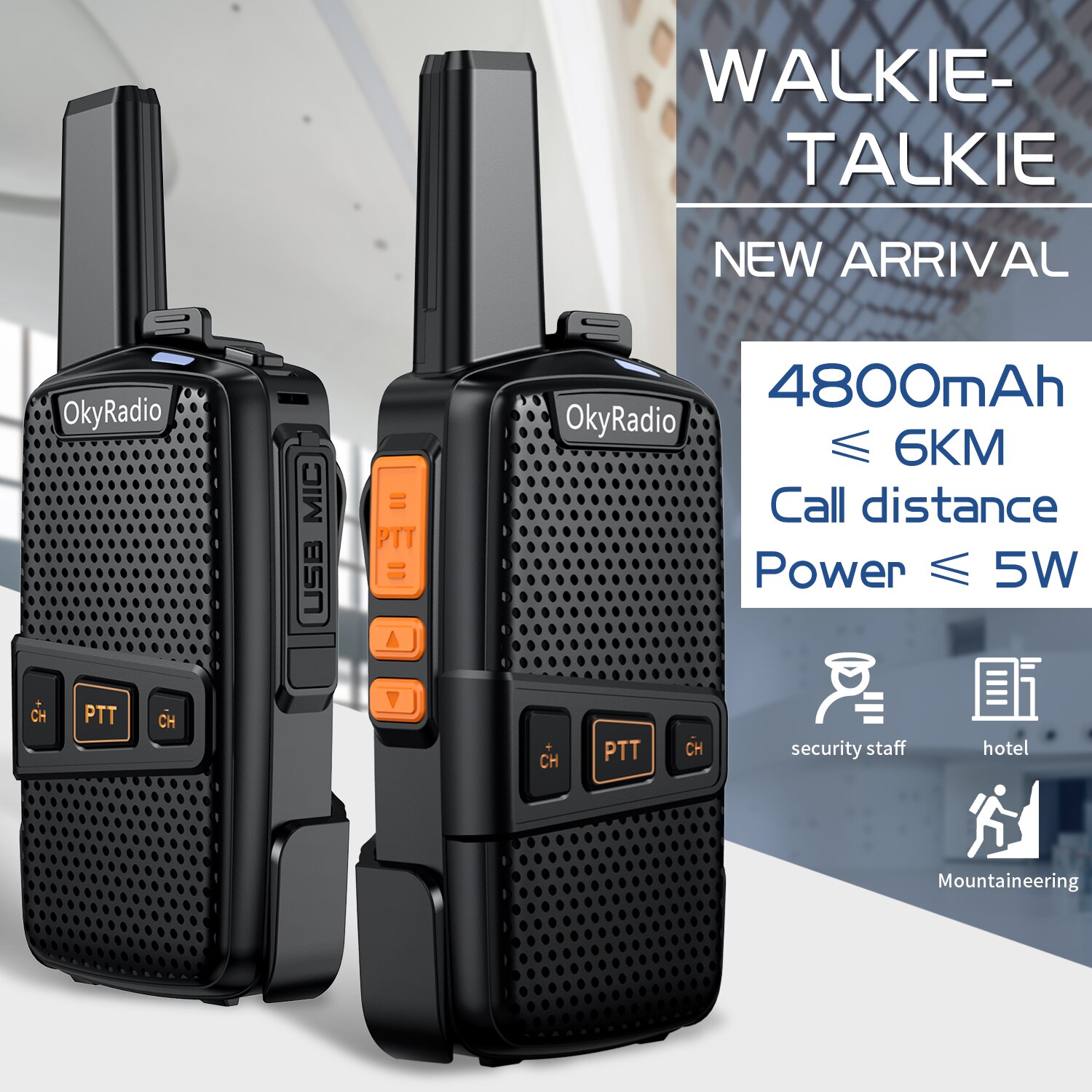 2022 Hot 5w lavoro walkie-talkie 6km chiamata 4800mAh batteria OkyRadio portatile impermeabile walkie-talkie forte anti-goccia Dropshipping