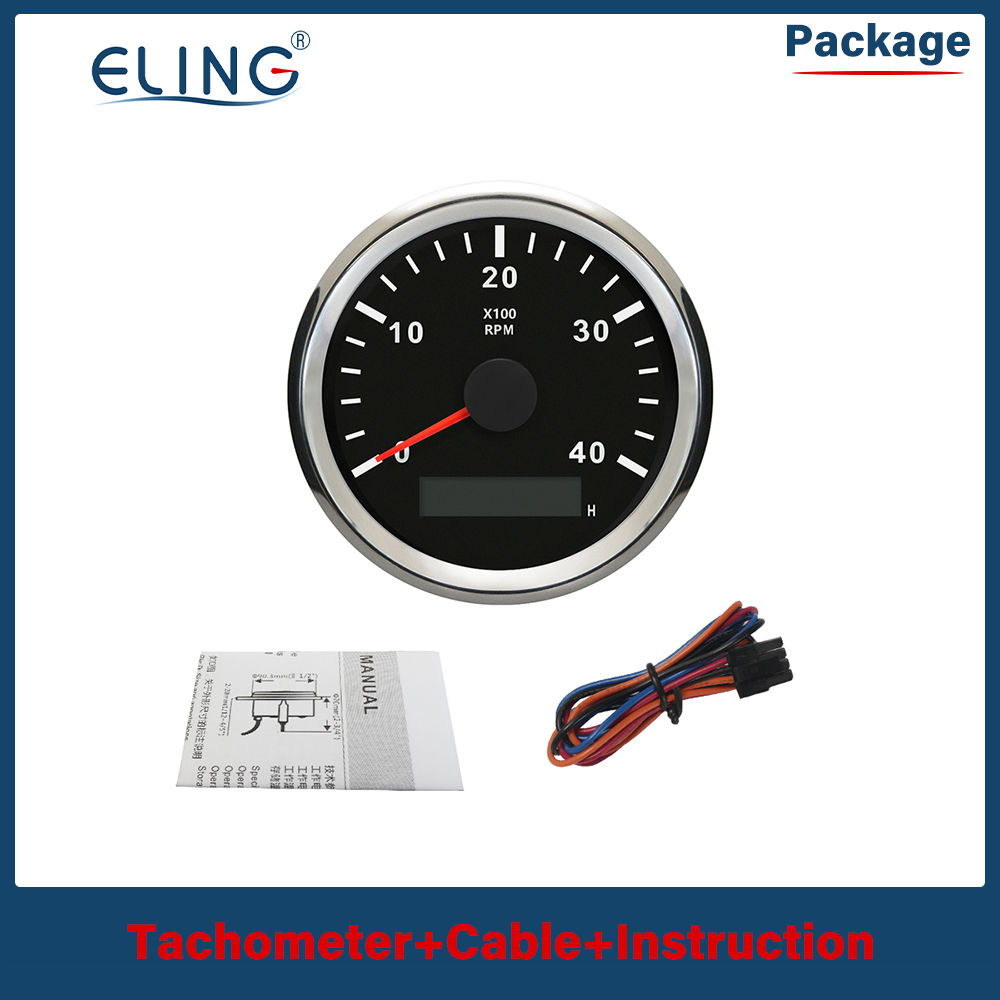 ELING RPM Tacho Tachometer REV Counter with Hour meter 85mm 12V 24V with Backlight: 4K-BS