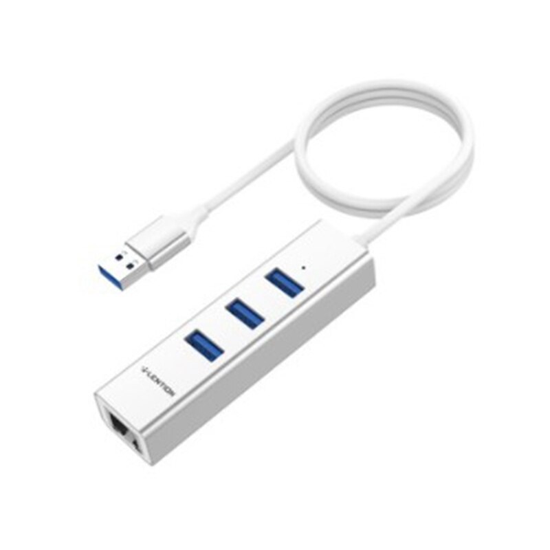 LENTION 3-Port USB 3.0 Hub z gigabitowym sieć Ethernet RJ45 Adapter LAN kompatybilny dla Air/Pro, typ A laptopy: Srebrny