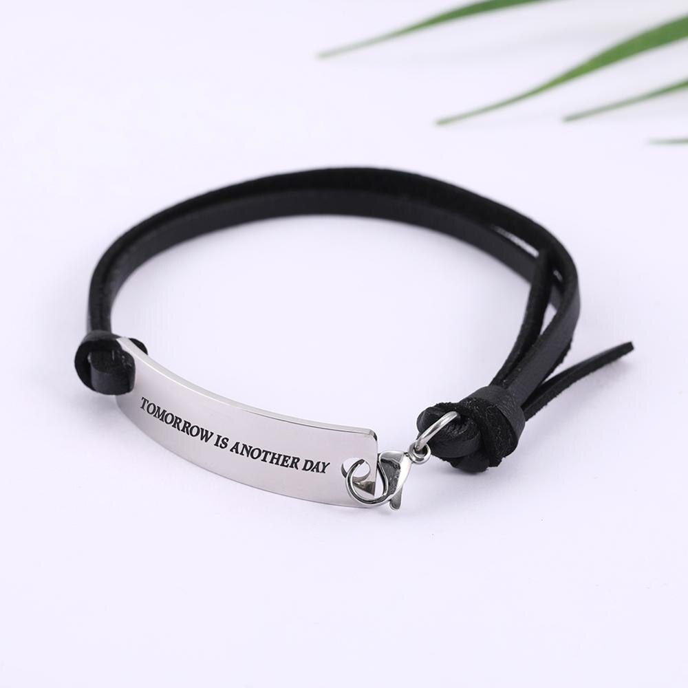 Skyrim Inspirational Words Mantra Bracelet Men Male Stainless Steel Charm PU Leather Rope Wristband Bracelets Jewelry