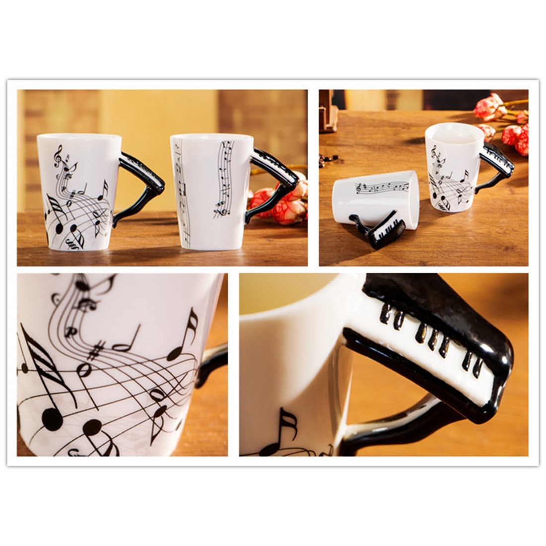 Taza de cerámica creativa con mango de piano, taza de café, té de la leche, instrumento musical único gif