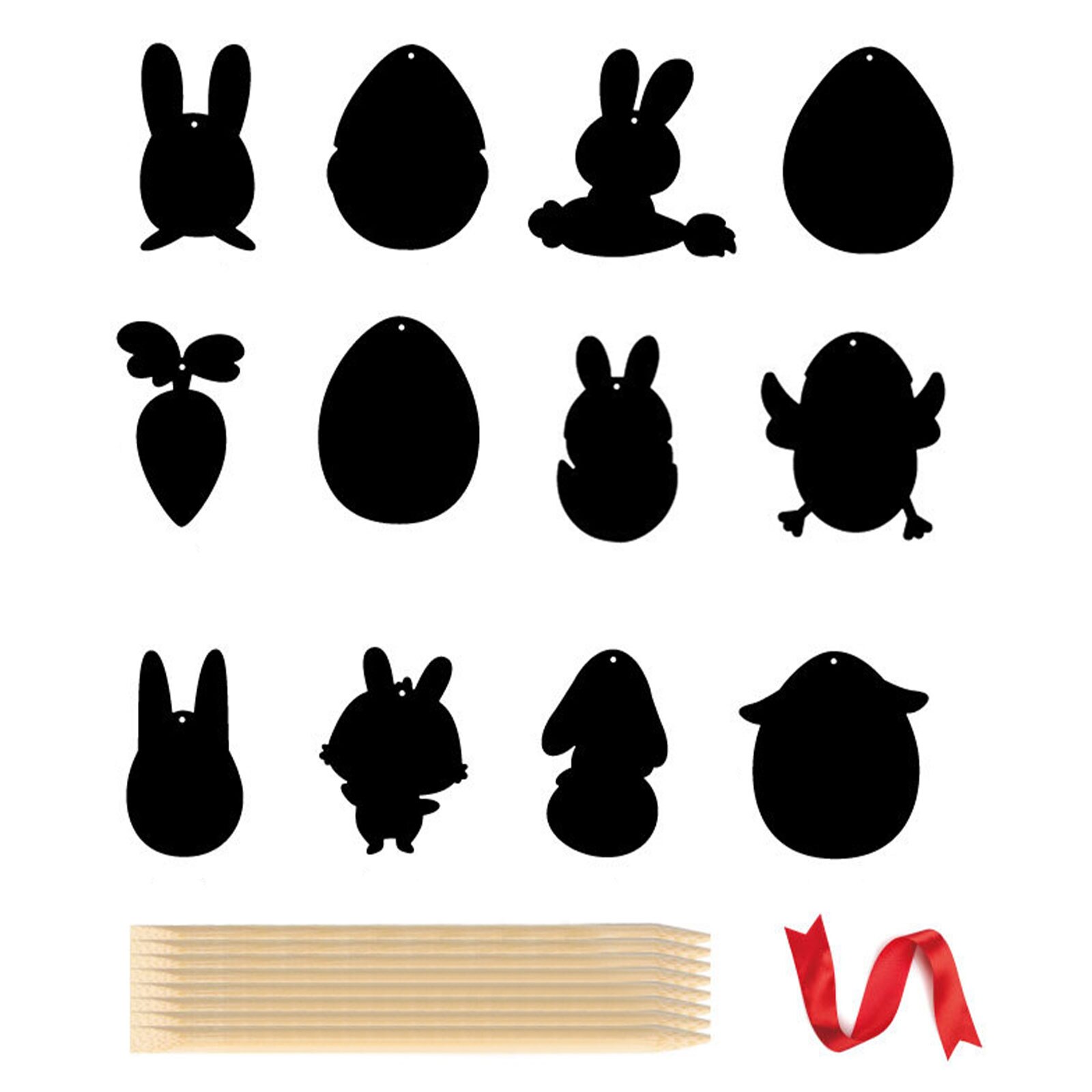 DIY Easter Egg Rainbow Easter Egg Rabbit Chick Scratch Art Ornaments with Ribbons Scratching Pens for Kids Hunt Party: 36pcs
