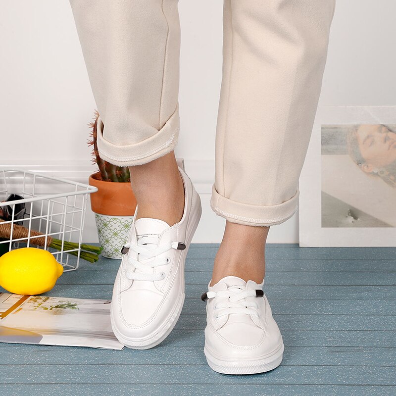 Dames zachte leren sneakers witte schoenen flats pu canvas loafers comfort veter casual zomer vrouw gevulkaniseerde zomer mocassins