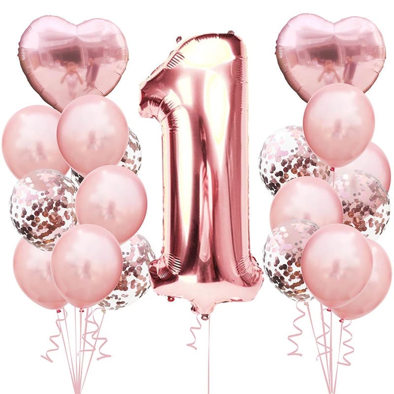 Søde 1st fødselsdag rose guld tal balloner 2 3 4 5 6 7 8 9 års fødselsdagsfest dekorationer børn konfetti ballon børns xn