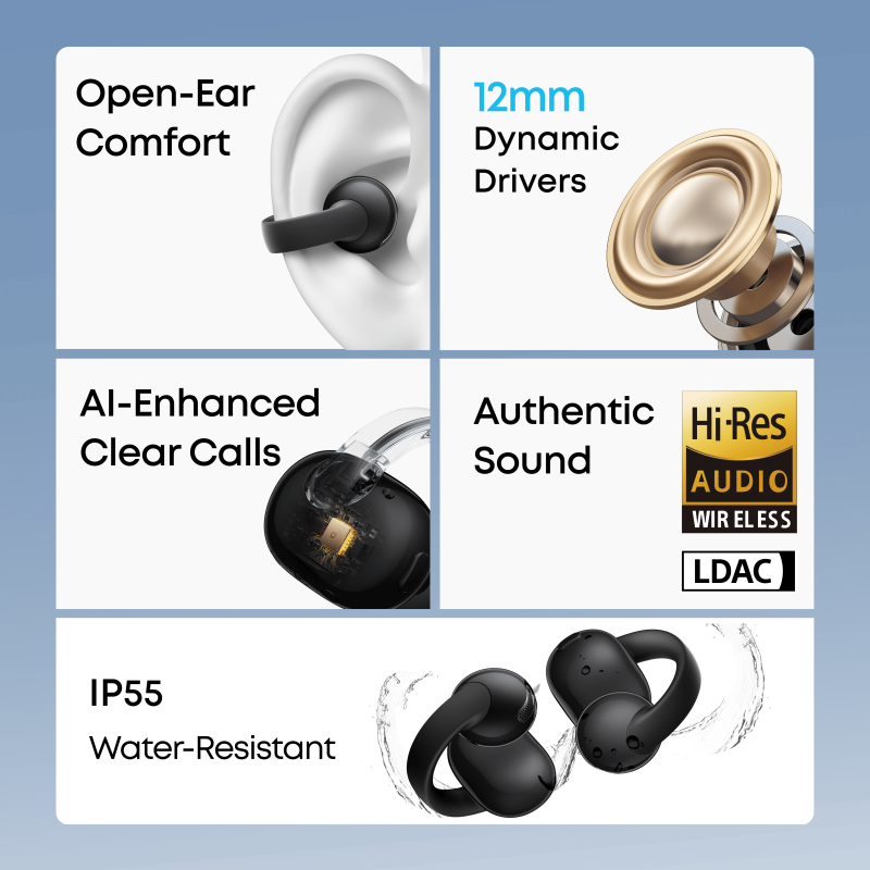 Soundcore  c50i clip-on bluetooth-oortjes - draadloos, compatibel met apple, met engelse vertaling, bluetooth 6.0