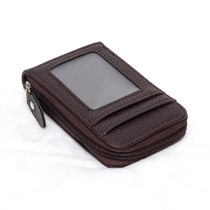 Orgelkaarttas Koreaanse editie Draagbare dames korte bankkaarthoes Visitekaartclip Rits Verticale handtas: Bruin