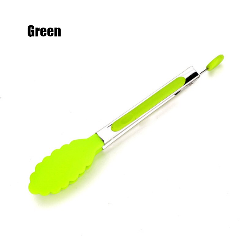 Silicone Voedsel Tong Roestvrijstalen Keuken Grill Keuken Accessoires Antislip Clip Clamp Bbq Salade Gereedschap: green