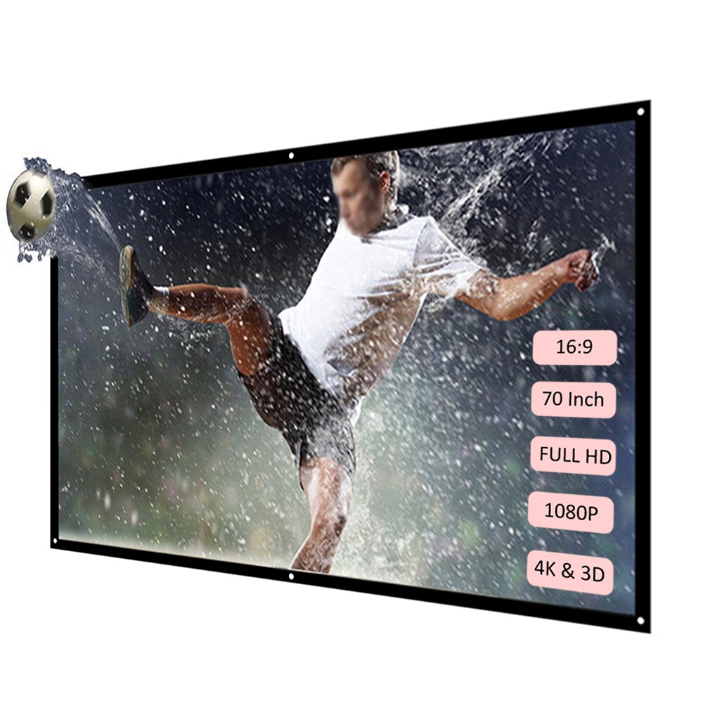 H70 70'' Portable Projector Screen HD 16:9 White Dacron 70 Inch Diagonal Screen Home Theater for Wall Indoors Outdoors
