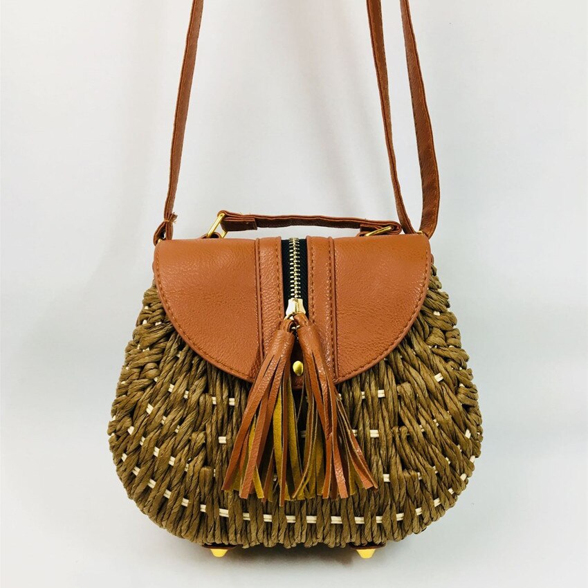Puur handwerk stro gevlochten kwast vrouwelijke tas rotan gevlochten een schouder reistas voor vrouwen puur handwerk gevlochten vrouwelijke tas