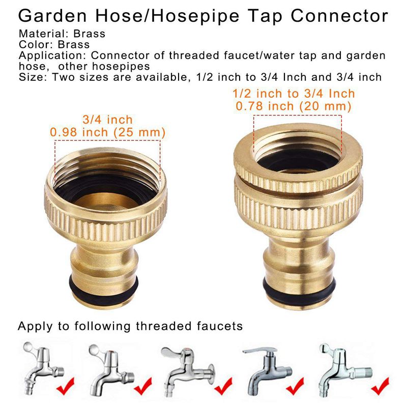 2 paquetes de manguera de jardín de latón/conector de grifo Hosepipe 1/2 pulgadas y 3/4 pulgadas adaptador de grifo de rosca hembra 2 en 1