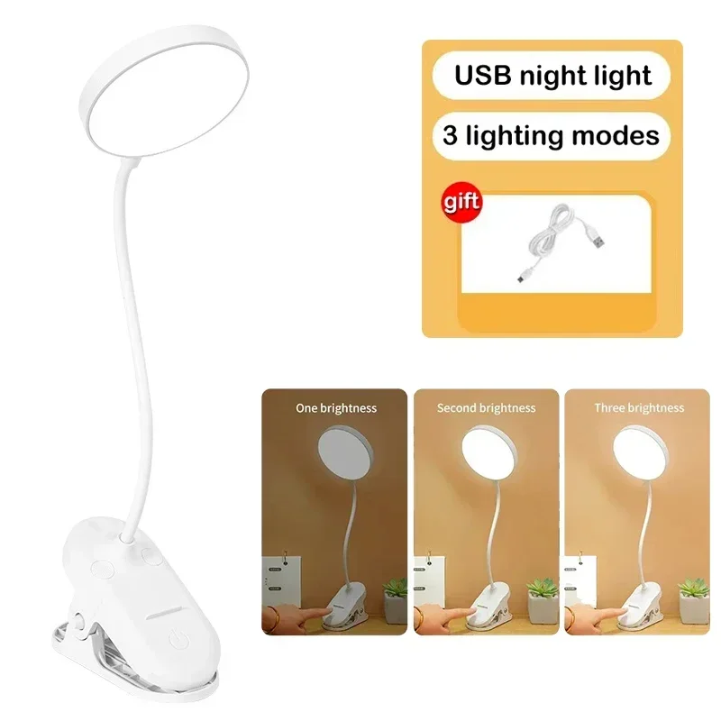 ledet-klokkebordlampe usb-ladbar dimbar skrivebordslampe 2 hoder 180 roterbar sammenleggbar øyebeskyttelse skrivebordslesenattlys: Rgb