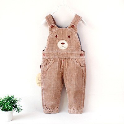 Unisex nyfödd baby overall manchester söt tecknad björn höst vinter jumpsuit för flickor pojkar godis färger barn rompers: Kaki / 12m