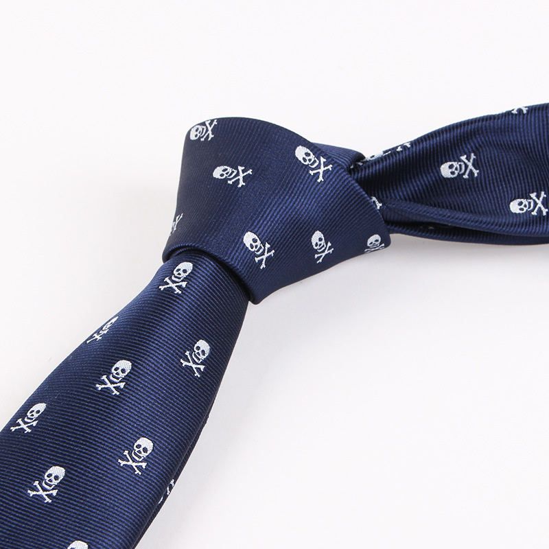 Corbata de Halloween de 6CM para hombre, corbatas estrechas de poliéster con calavera para bicicleta, corbatas azules marino informales, traje de , accesorios de Cuello de camisa