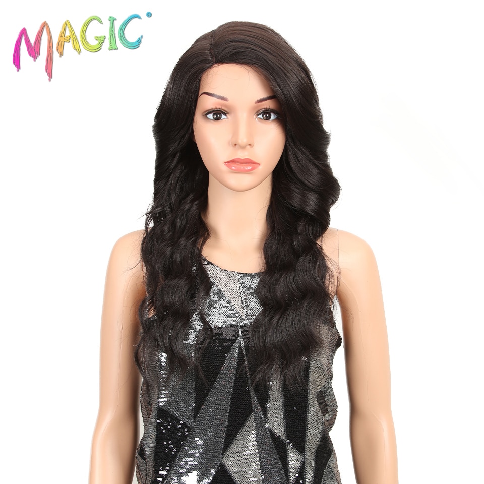 MAGIA Cabelo Sintético Rendas Frente Perucas Para As Mulheres Negras Ondulado Solto Longo 22 "Polegada Afro Peruca Resistente Ao Calor cabelo da fibra