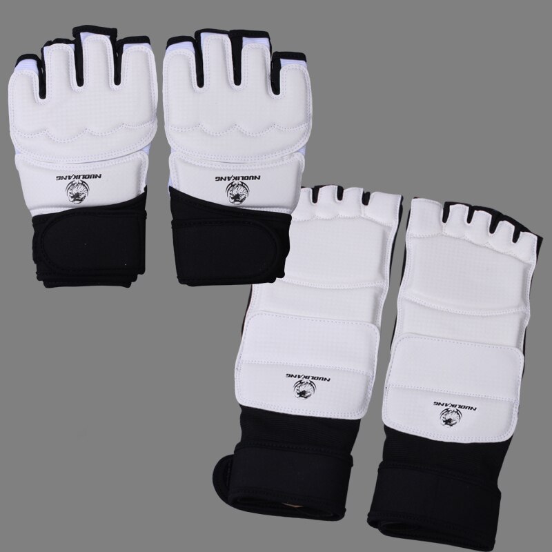 Kampsporthandskar barn vuxen taekwondo boxningssanda träningshandskar &amp; fotskyddsset halvfingerhandskar+fotskyddsset