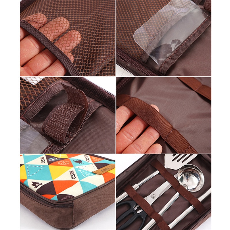 National Style Camp Kitchen Utensil Organizer Travel BBQ Cookware Utensils Kit Cutting Board|Rice Paddle|Tongs|Scissors