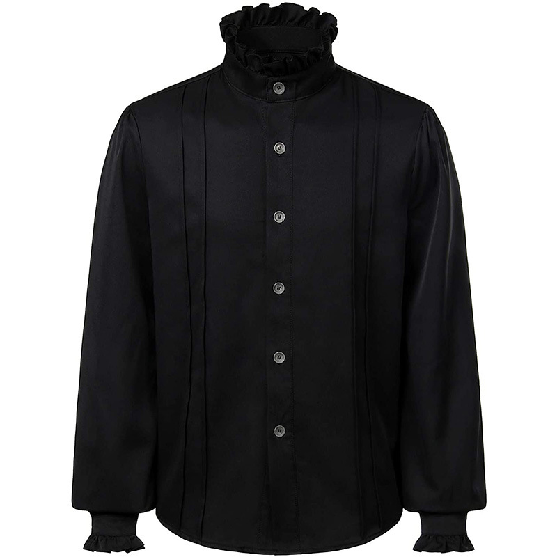 Chemise à manches longues pour homme, vêtement gothique à volants, style Vampire, médiéval, victorien, Steampunk, pour adulte, Costume d&#39;halloween: black / S