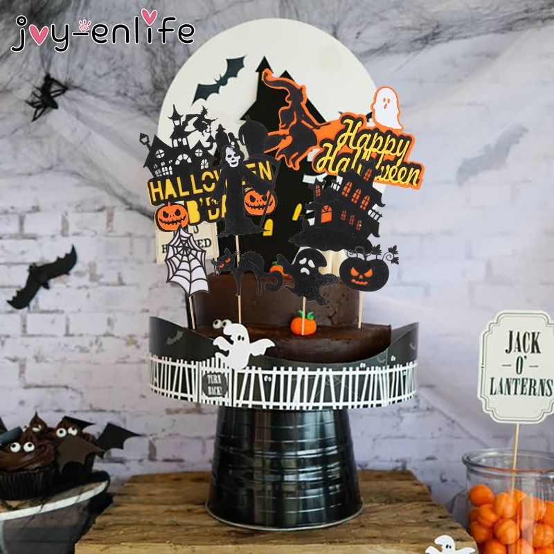 Joyeux anniversaire citrouille château Halloween thème gâteau Grimace Bat sorcière enfants enfants gâteau Topper Insertion fournitures décoration