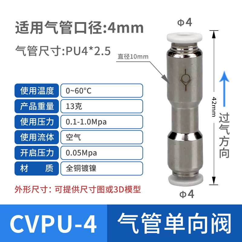 CVPU-4mm 6mm 8mm 10mm 12mm PCVU Pneumatische Push To Connect Fitting Terugslagklep Gemaakt van geheel van metaal: Rood