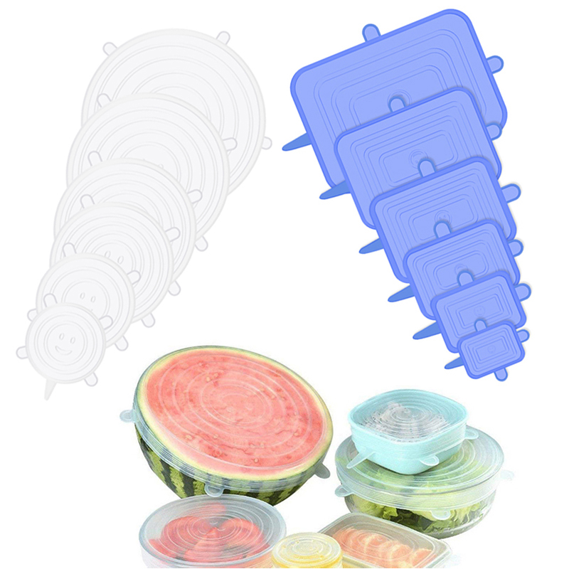 6 Stks/set Aanpasbaar Silicone Stretch Deksels Ronde Vierkante Covers Herbruikbare Voedsel Wrap Covers Afdichting Kom Voor Houden Voedsel Verse Kitchentool