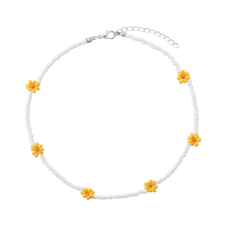 Collier ras du cou court pour femmes, jolie chaîne de perles colorées avec des fleurs de marguerite, bijoux de , coréenne: yellow flower