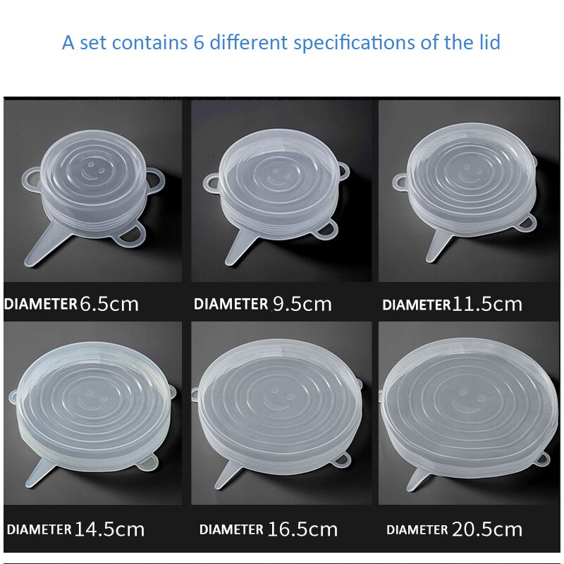 6 stuks/set siliconen rekdeksels universele deksel siliconen kom pot deksel siliconen deksel pan koken voedsel vers deksel magnetron deksel