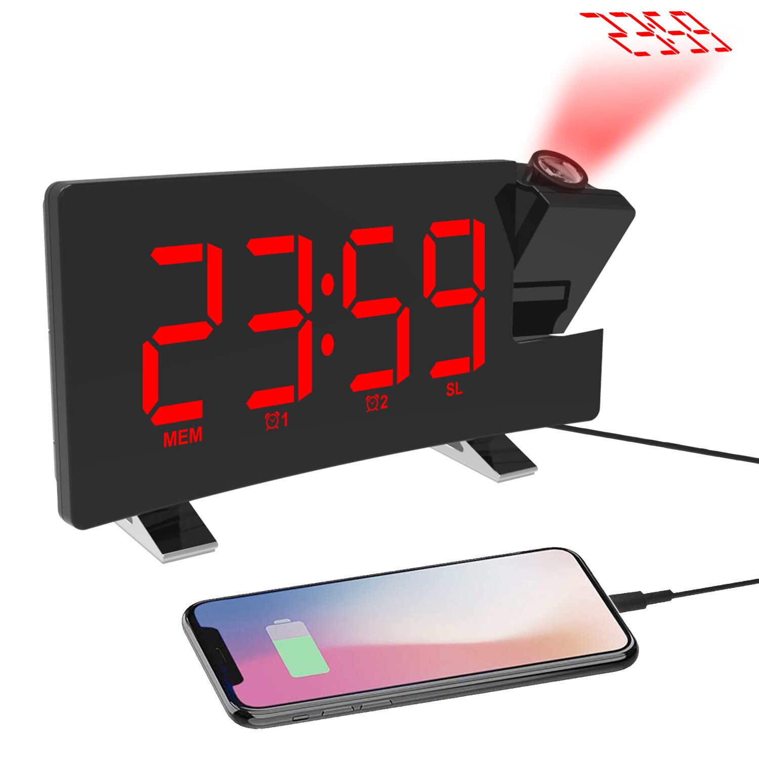 FM Radio Projection LED Digital Clock Smart Alarm Clock Watch Table Electronic Desktop Clocks Wake Up Clock Time Snooze 2 Alarm: Red