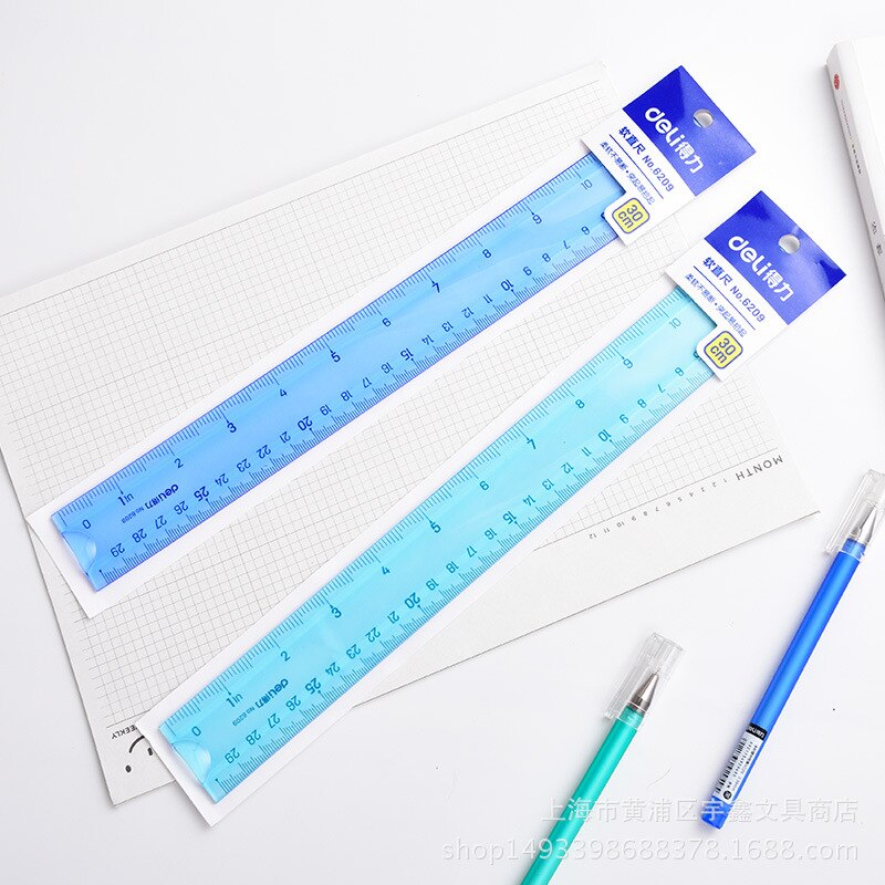 Student flexibel linjal, tum och metrisk , 30 cm/12 tum , 20 cm/8 tum , 15 cm/6 tum, transparenta färger
