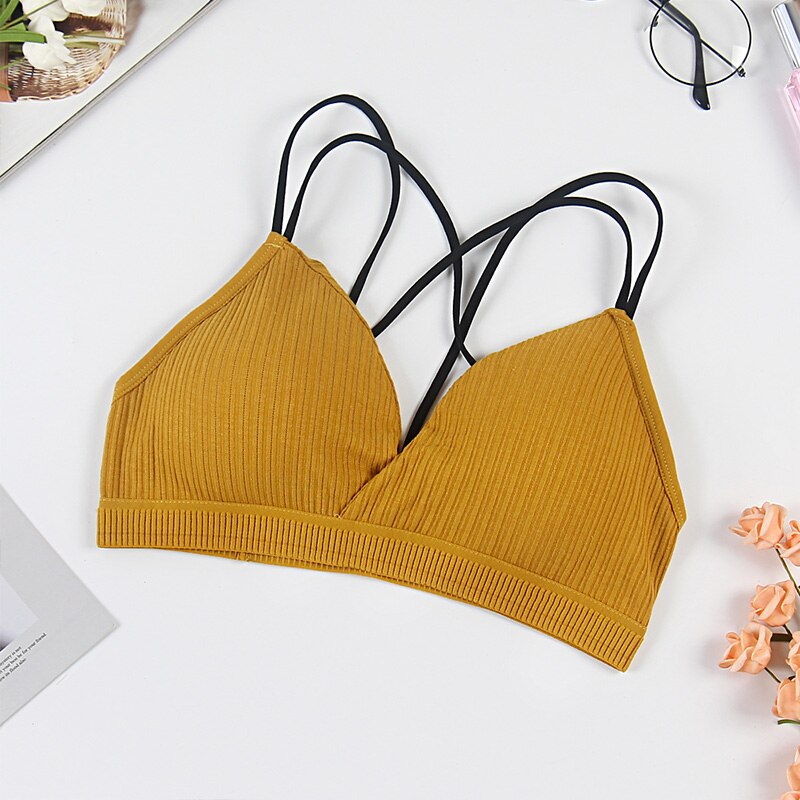 Vrouwen Tank Top Solid Fitness Brallet Croped Halter Tops Lingerie Lady draadloze Vrouwelijke sexy Ondergoed Bralette Lady Tops B0143: B0143-Yellow